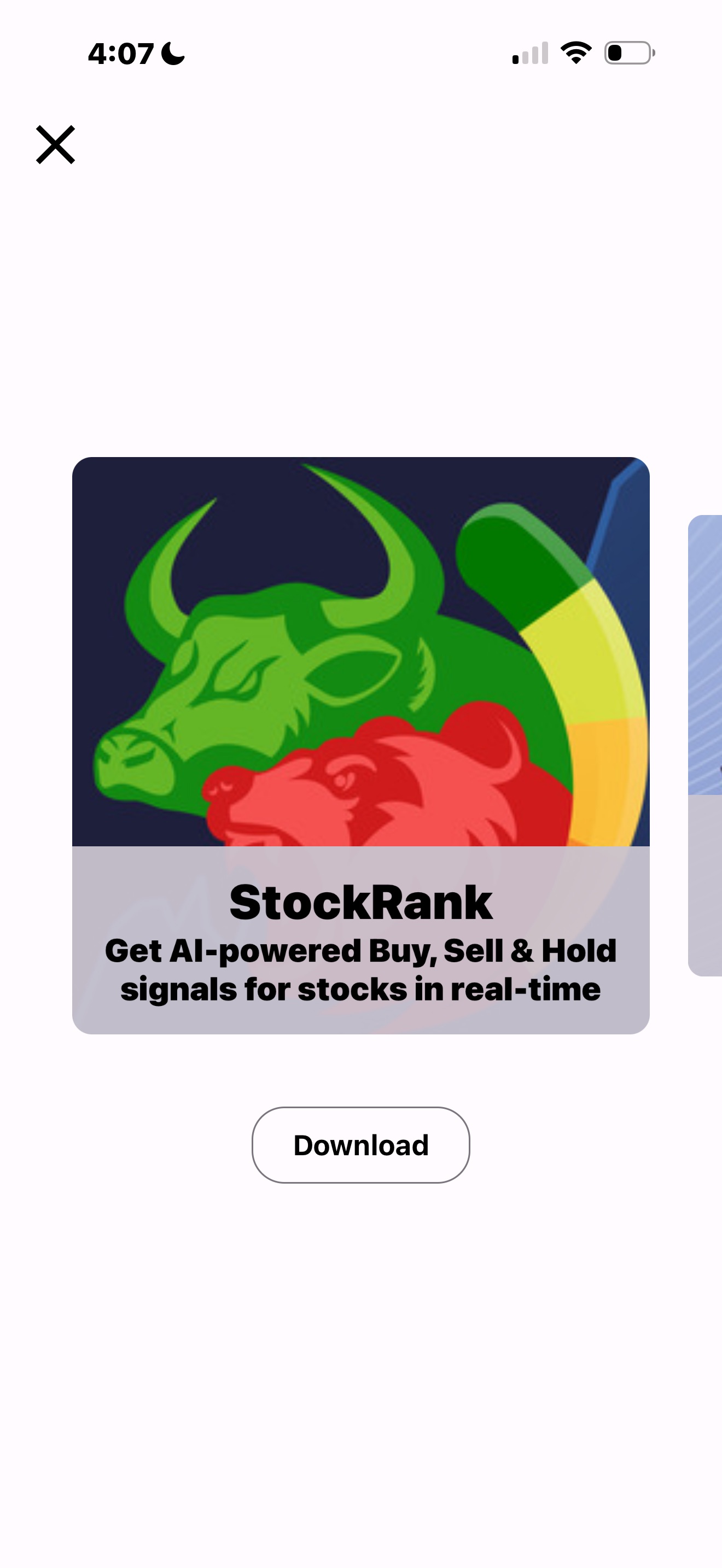 Penny Gems Our Apps carousel showing StockRank