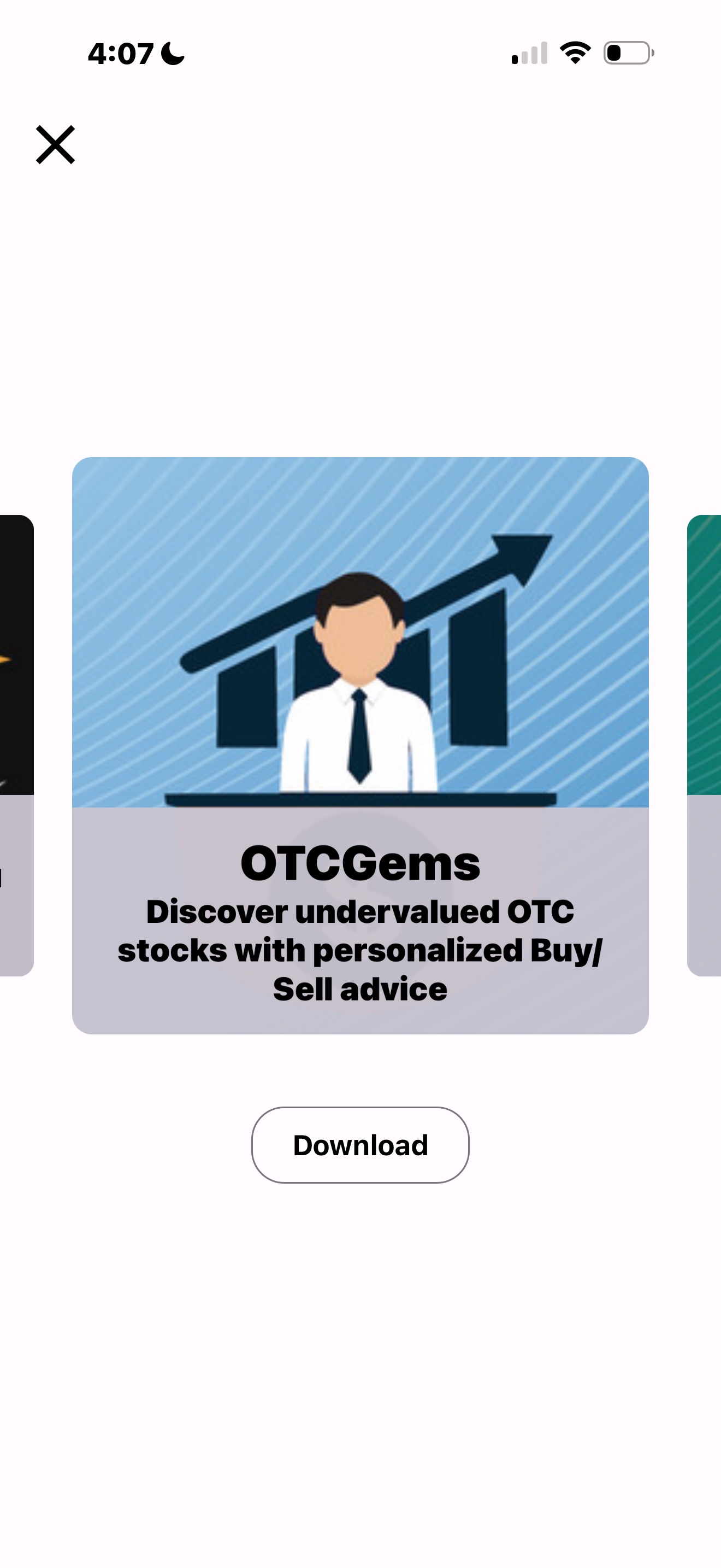 Penny Gems Our Apps carousel showing OTCGems